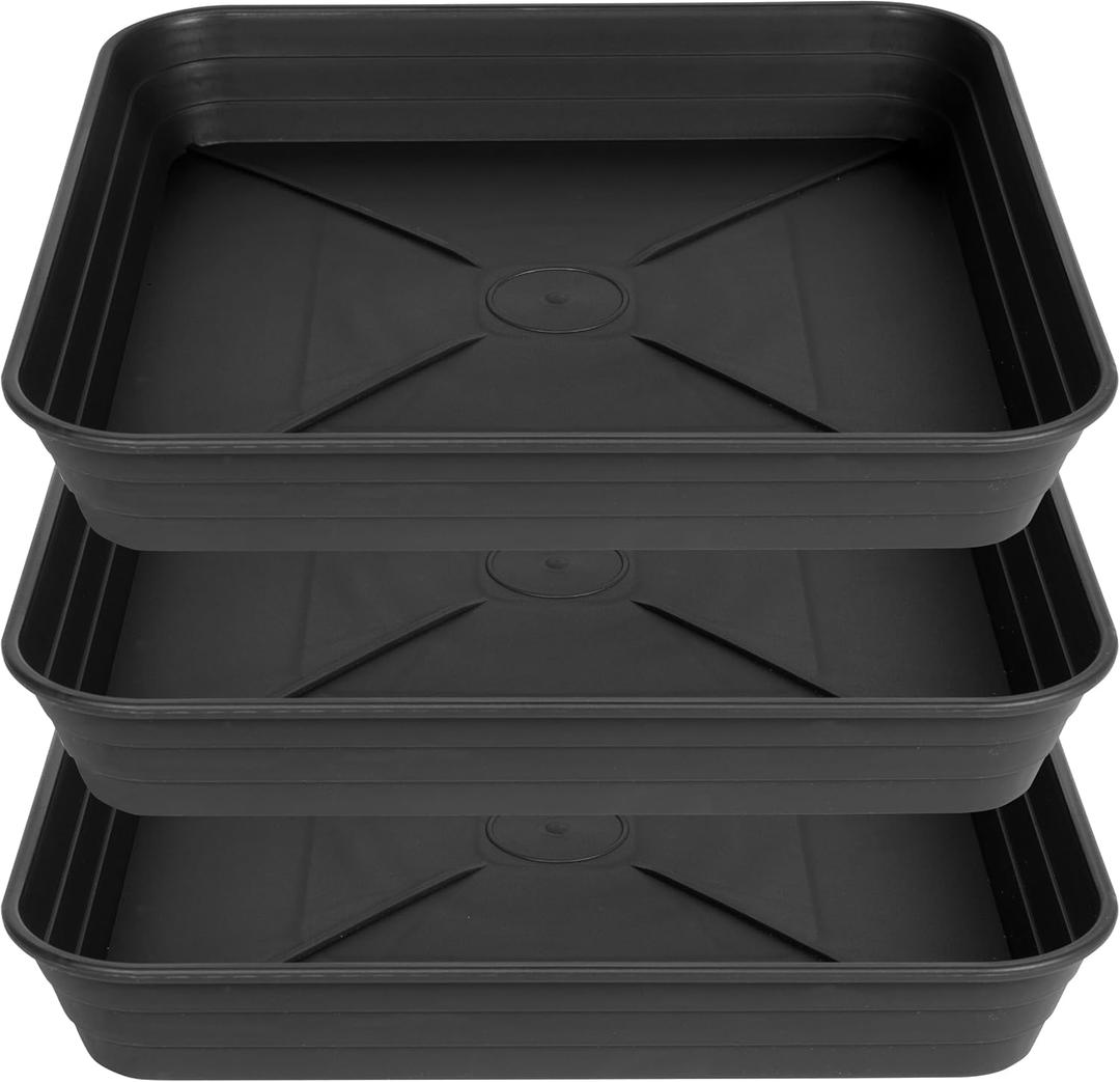 3 Pack Square Plant Saucer Tray 20 inch, Heavy Duty Plastic Plant Saucers for Indoors Outdoor, Flower Plant Drip Trays for Pots, Square Seed Starting Tray, Seedling Growing Trays