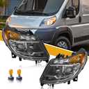 6 Pins Headlight Assembly with DRL Compatible with Dodge RAM Promaster 1500 2500 3500 2014-2022, OE-Style Headlamp Replacement with Bulbs for 68154588AK 68154589AK, Chrome Housing Amber Corner