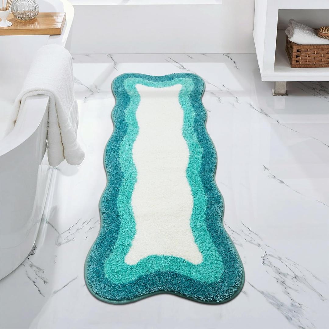 HAOCOO Irregular Shape Bathroom Rug Runner, 18x47 inch Soft Aqua Gradient Non Slip Bathtub Mat,Microfiber Washable Runner Rug Room Decor Aesthetic Carpet for Doormat Tub Bedside Bathroom Decor HAOCOO Irregular Shape Bathroom Rug Runner, 18x47 inch Soft Aqua Gradient Non Slip Bathtub Mat,Microfiber Washable Runner Rug Room Decor Aesthetic Carpet for Doormat Tub Bedside Bathroom Decor