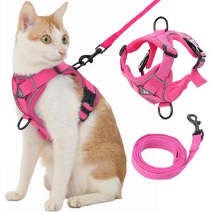 Cat Harness and Leash, Reflective Cat Harness Escape Proof for Walking, Adjustable Kitten Harness and Leash Set, 4 Buckles Easy Control Breathable Cat Vest Harness for All Types of Cats (Hot Pink)