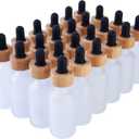 24 Pack Clear Frosted Boston Round Essential Oils Aromatherapy Glass Bottles Jar With Black Bamboo Eye dropper cap, 1oz