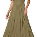 Amegoya Women's Short Sleeve V Neck Formal Wedding Guest Maxi Dresses Spring Fall Evening Party Long Dresses (Large)