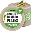 Bamboo Paper Plates Compostable (125-Pack, 9-inch) | Sturdy & Microwave Safe | Heavy Duty Brown Disposable Plates | PFAS Free, Biodegradable | FSC Certified Alternative to Plastic