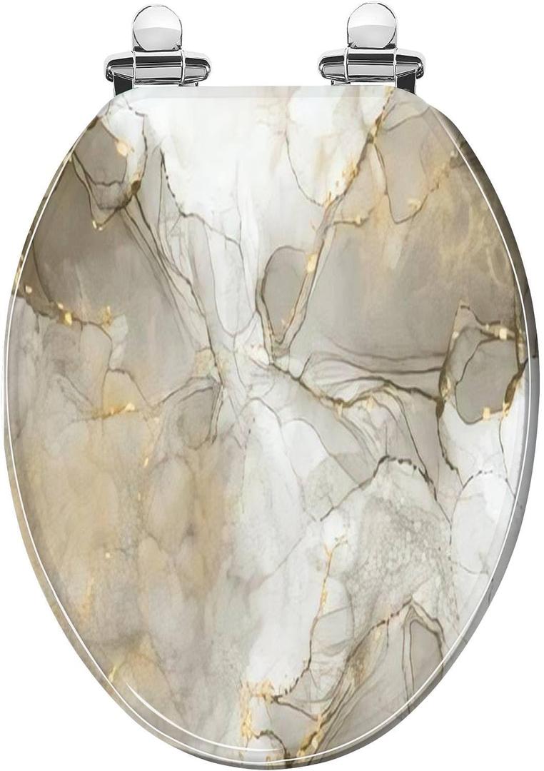 Elongated Toilet Seat Realistic liquid marble with gold Resin Toilet Seat with Quietly Close Quick Release Hinges Decorative Toilet Seat with Cover Easy to Clean and Install