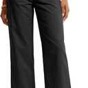 GRAPENT Wide Leg Pants for Women Cropped Chino High Waisted Business Casual Elastic Waist Work Trouser Pants with Pocket, S