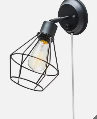 GLOBE ELECTRIC Evans Matte Black Plug-In or Hardwire Wall Sconce 6 ft Cord