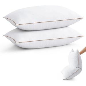 puredown Goose Feather Down Pillows Standard Size Set of 2, Soft Fluffy Bed Pillow for Sleeping with 100% Cotton Cover, Medium Firm Luxury Hotel Collection Pillow for Back, Stomach or Side Sleeper (01 Brown)