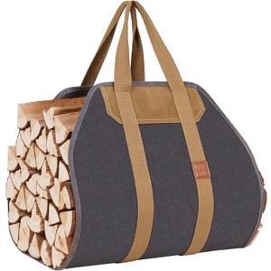 1MORE Firewood Carrier - Wood Carrier for Firewood,Log Carrier for Firewood Tote Bag, 40"X19" Canvas Firewood Carrier, Water Resistant Log Tote Wood Carrying Bag With Handles,Fireplace Tools. Grey