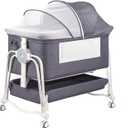 4 in 1 Baby Bassinet Bedside Sleeper, Rocking Baby Crib with Lockable Wheels, Storage, Mosquito Net and Mattress Included, 7 Level Adjustable Bedside Bassinet for Baby Newborn (Gray)
