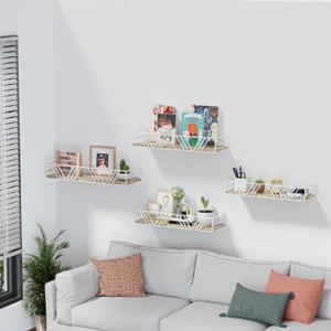 Floating Shelves for Wall Set of 4, Different Sizes Mounted Wood Floating Shelf, Wall Shelves for Living Room, Bedroom, Bathroom, Kitchen, Farmhouse Decor, Office (White)