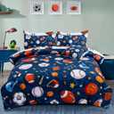 A Nice Night 6Pcs Bed in A Bag Full Sports Microfiber Modern Comforter Set,Navy Rugby Ball Printed Bedding Collections,for Boys Kids Teen