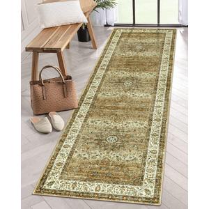 Lahome Washable Rug Runners for Hallways Non Slip,Hallway Runner Rugs with Rubber Backing, 8Ft Oriental Long Carpet Runner for Entryway Indoor Kitchen Bedroom Bedside(Gold, 2.5x8)