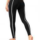 Fisoew Women's High Waisted Yoga Leggings Striped Seamless Butt Liftting Stretchy Running Gym Workout Pants Black, Large