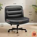 GTPLAYER Cross Legged Office Chair, Armless Desk Chair Cute Vanity Chair with Wheels Computer Chair Comfy Wide Office Chair Adjustable Swivel for Home Computer Task, Pu Light Black
