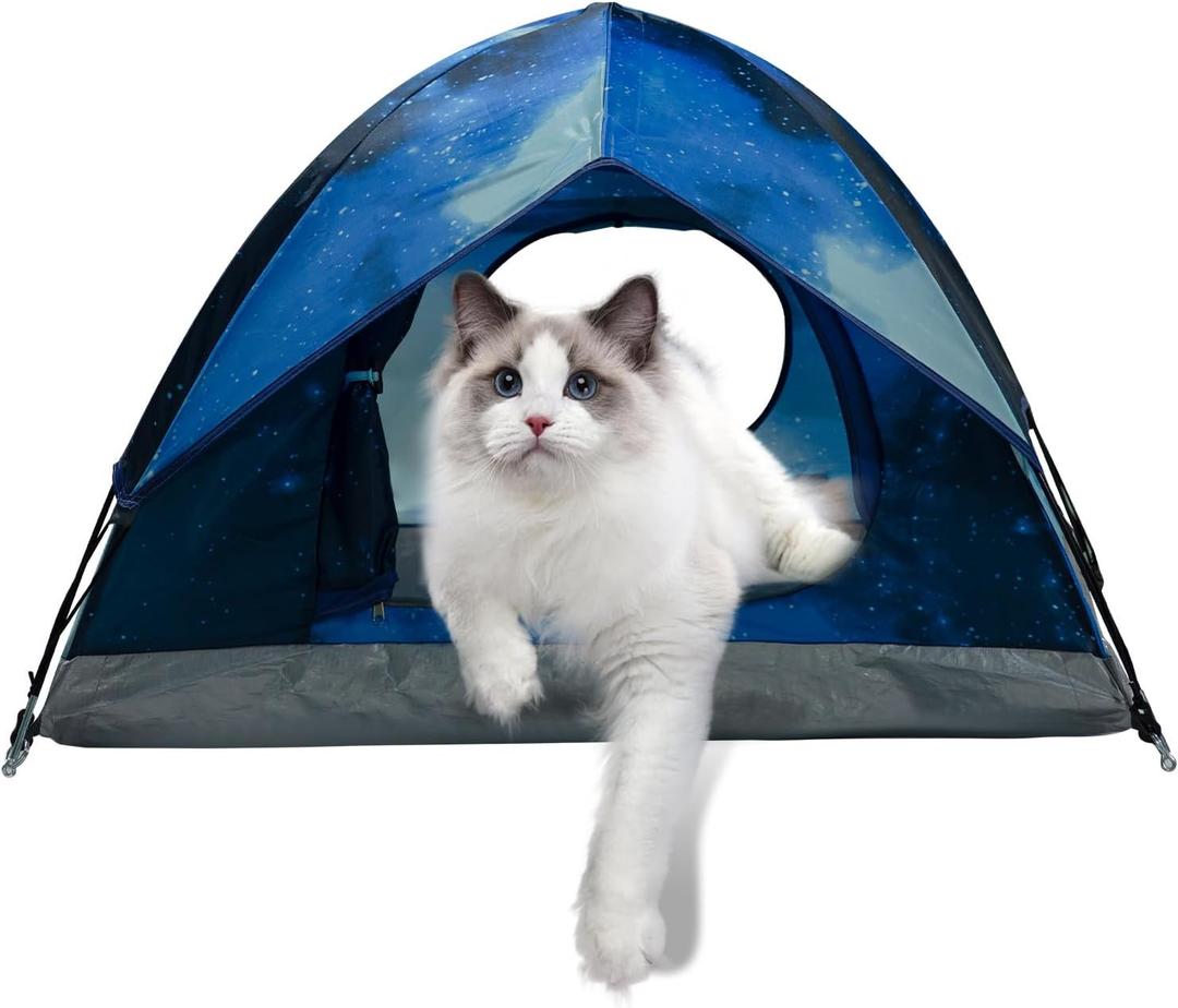 ASFANES Outdoor Waterproof Pet Camping Tent, Cave Bed for Indoor Cats and Small Dogs, Portable Cat House Dog House, 21.6x21.6x14.9'', Navy Blue, S.