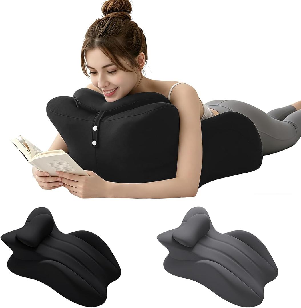 Memory Foam Ergonomic Wedge Pillow, 27° Angled Bed Wedge Body Position Pillow for Reading Sleeping & Resting, Neck Support Pillow Back Cushion with Non-Slip Pillowcase (Black)