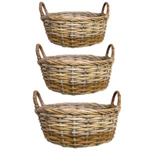 Natural Seagrass Shallow Baskets with Handles - Set of 3 - Soft Supple and Beautifully Textured Storage Solutions Natural