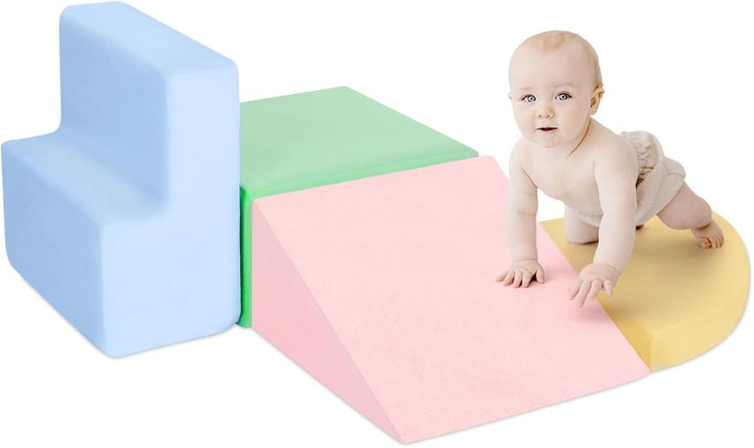 Climbing Toys for Toddlers 1-3 Inside, 4-Piece Baby Foam Climbing Blocks for Toddler,Soft Play Climbing Blocks, Indoor Climb Crawl Activity Play Set,Children's Day,Birthday Day Gift (Pink / Yellow) (Pink / Yellow)