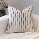FIOUOVO Decorative Neutral Throw Pillow Covers 18x18 Farmhouse Pillow Covers Cotton Stripe Cushion Covers Home Decor for Sofa Couch Living Room Bedroom 1PC, Bold Stripe