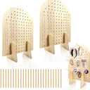 SMUVSMU 2 Pcs Wooden Pegboard Display Stand for Jewelry Keychains 25 Dowel Rods Accessories Rack, Earrings Organizer with Oval Pegboard Design for Craft Shows, Boutique Retail,Vendor Displays