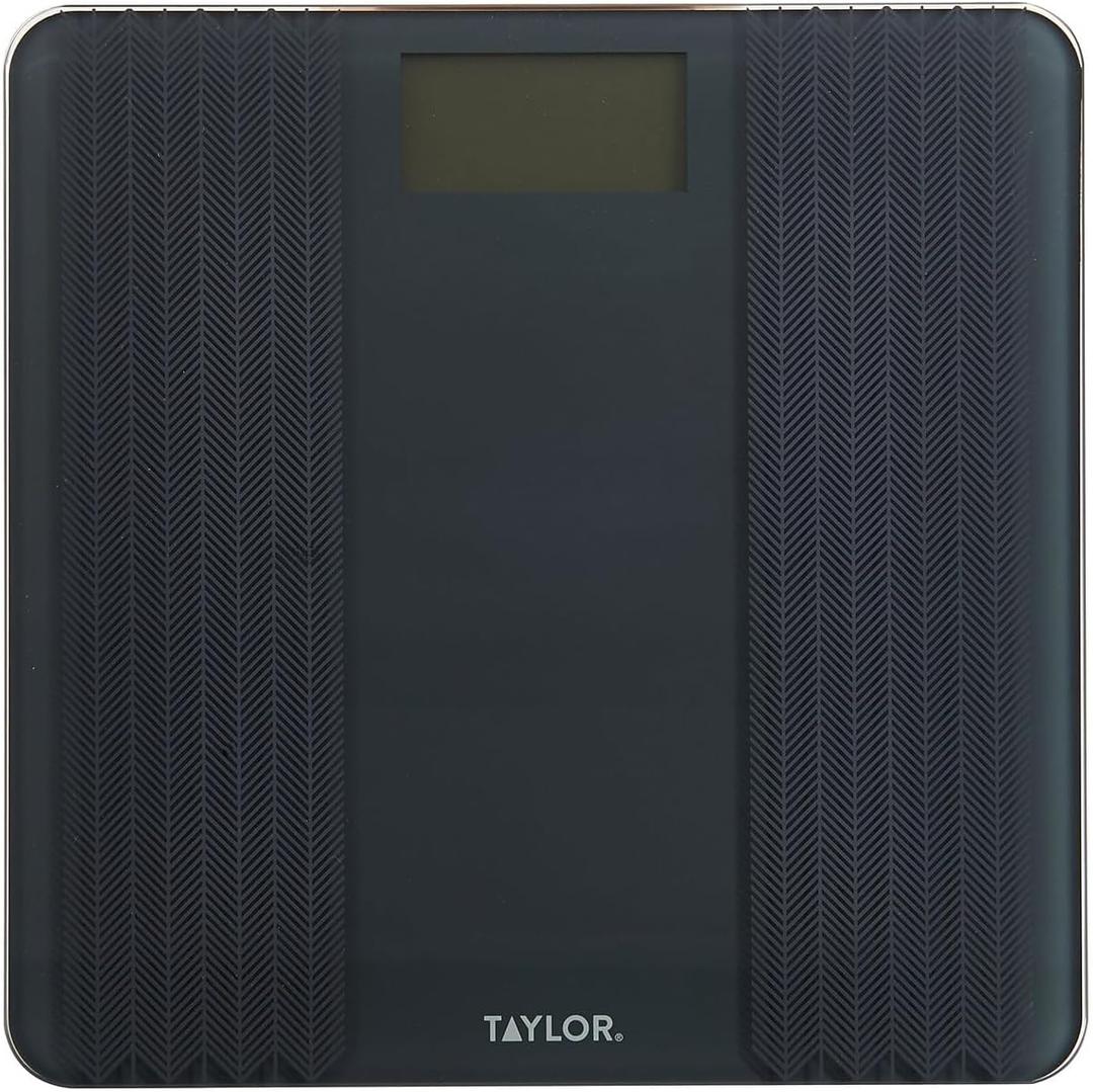 Taylor Glass Textured Paint Herringbone Design Digital Bathroom Scale, Gray, 5273274