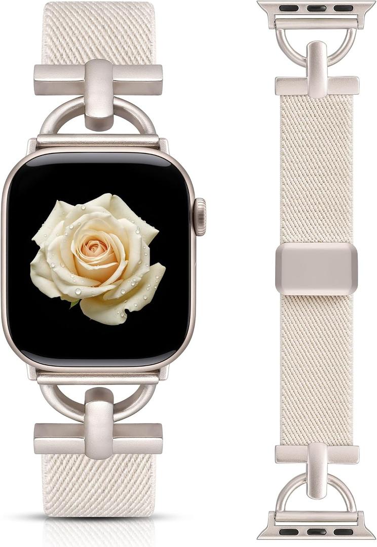 Wearlizer Compatible with Apple Watch Bands Magnetic Stretchy Women Men | Designer D-Shape Elastic Nylon Loop Strap for iWatch Series 11 10 9 8 7 6 5 4 SE/Ultra 3 2 1 42/46/38/40/41/44/45/49mm