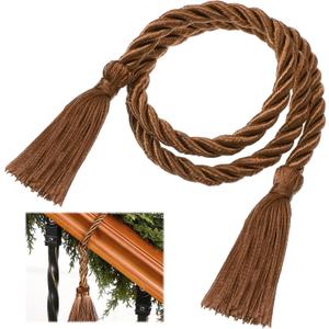 Dingion 20 Pcs Christmas Garland Decorative Banister Ties with Tassel 25.2 Inches Christmas Reusable Twist Ties for Garland Fireplace Staircase Banister Home Xmas Holiday Decorations(Brown)