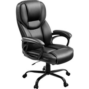 Yaheetech High Back Executive Office Chair Faux Leather Ergonomic Managerial Chair for Meeting,Large Seat,Sturdy Metal Base,Black