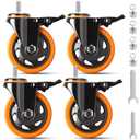 4 Inch Caster Wheels 2000Lbs, Threaded Stem Casters Set of 4 Heavy Duty, 1/2"-13 x 1 (Screw Diameter 1/2", Stem Length 1"), Safety Dual Locking Industrial Castors, Wheels for Cart, Furniture