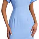 Women's Puff Short Sleeve Dress Crew Neck Ruffle Hem Going Out Knee Length Dresses (Blue, L)
