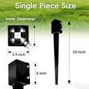 4 Pack 24'' Fence Post Anchor Ground Spike Metal Black Powder Coated 24 x 4 x 4 Inches Outer Diameter (Inner Diameter 3.5 x3.5 Inches)