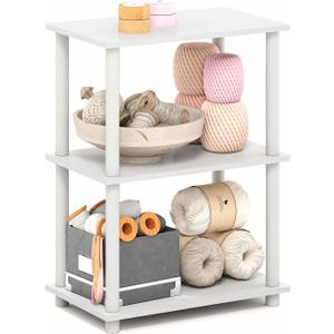 Furinno Turn-N-Tube Storage Shelves, 3-Tier Book Shelf, Corner Shelf, Toolless Open Shelves, for Organization and Storage, Living Room, Garage, Home Office, White, 3-Tier Narrow