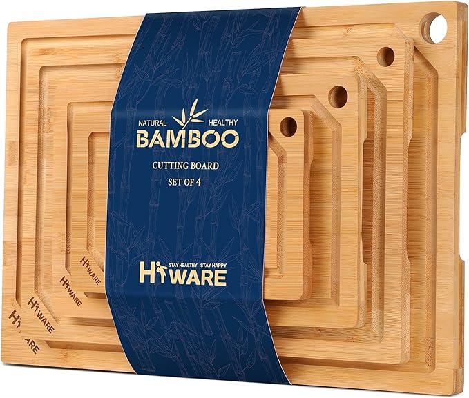 Hiware, Bamboo Cutting Board for Kitchen, Set of 4