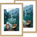 Hongkee 16x24 Frame Set of 2, Natural Oak Wood Style - Display 16 x 24 Picture without Mat or 12x18 Picture with Mat, Wall Mounting Horizontal and Vertical