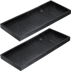 uxcell 2Pcs Bathroom Vanity Tray, 11.8" x 5" Home Kitchen Silicone Trays Shatterproof Vanity Sink Organizer for Soaps Keys Candle Trinket Tank, Marble Black