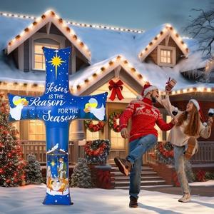 Blueweenly 6ft Easter Inflatables Outdoor Decorations Cross Blow up Decor Cross Yard Decorations for Easter Christian Religious Yard Party Garden Lawn