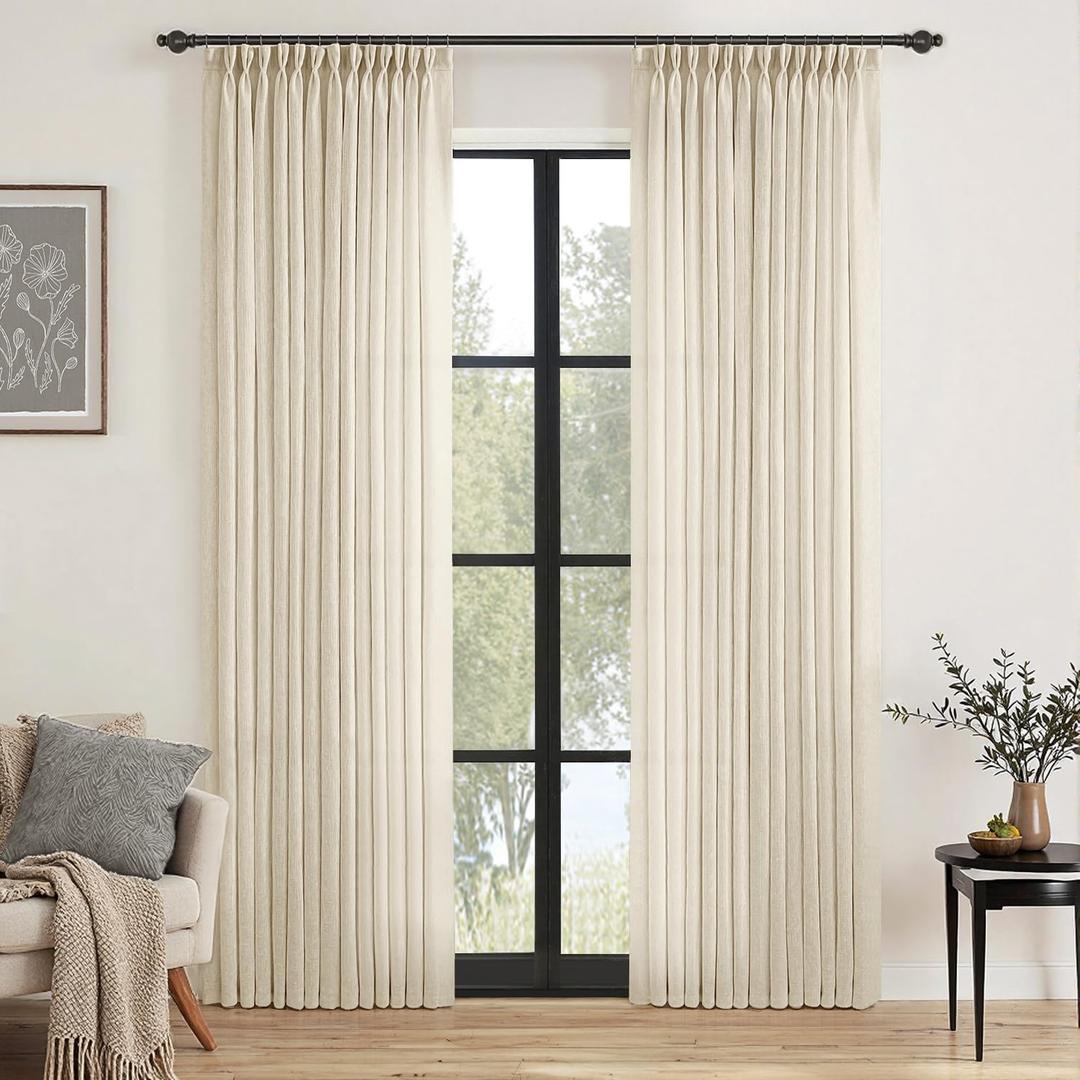 MIULEE Pinch Pleated Linen Curtains 84 Inches Long 2 Panels for Bedroom Living Room, Soft Thick Linen Textured Window Drapes Back Tab Hooks Semi Sheer Light Filtering Farmhouse Linen