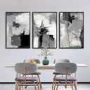 Large Framed Canvas Wall Art - Retro Grey Graffiti Pictures for Living Room Rustic Abstract Wall Decor Vintage Prints for Bedroom Dinning Room Black Float Framed 24" X 36" X 3 pcs