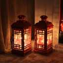 DECORKEY Christmas Lanterns Decorations Outdoor&Indoor, 2PCS Red Decorative Candle Lanterns with Christmas Tree & Gift Box Patterns for Home Porch Centerpiece Table Decor