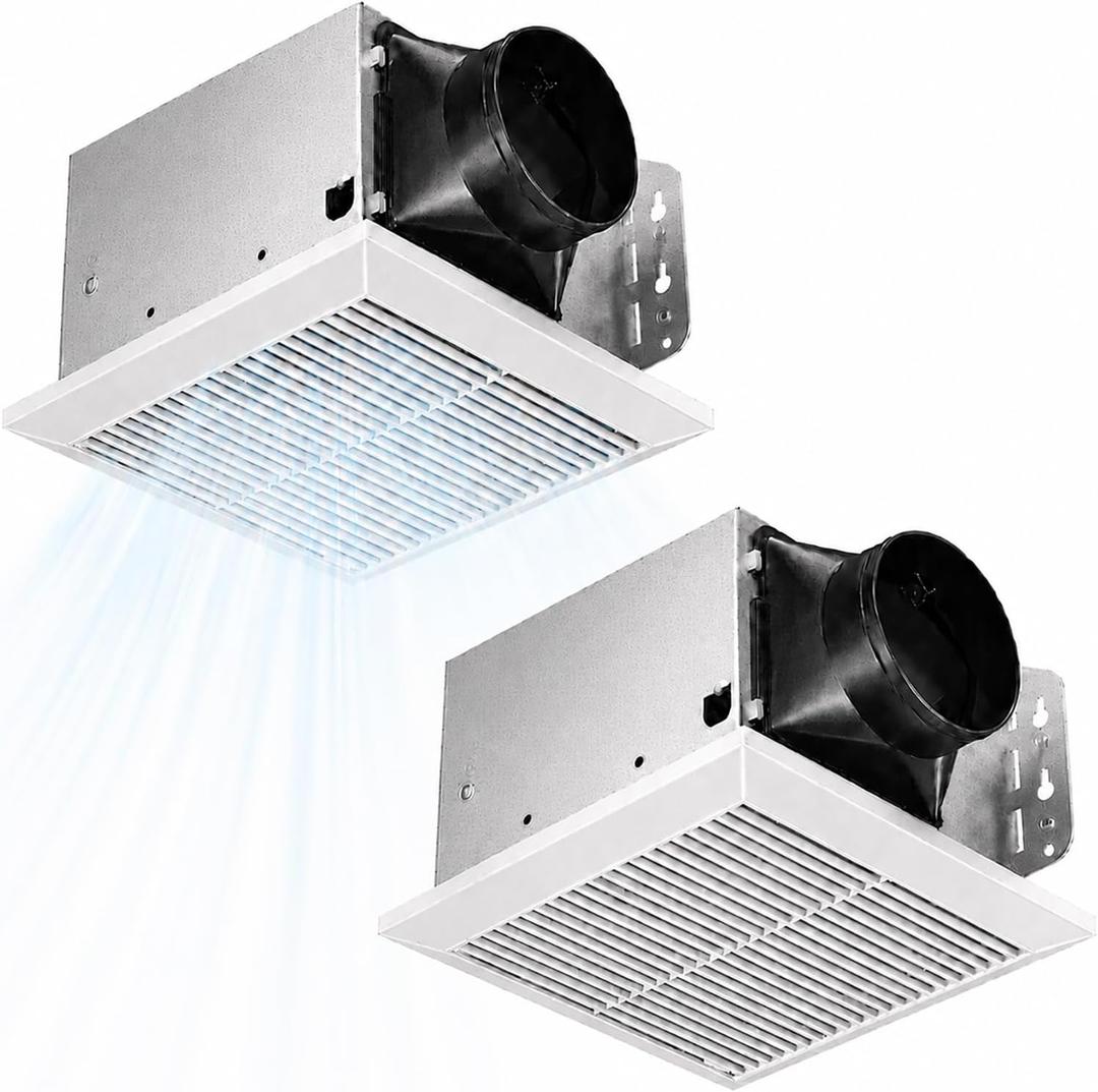 2 Pack 110 CFM Quiet Bathroom Exhaust Fan with Metal Housing
1.0 Sone Ceiling Mount Household Ventilation Fans, 4 Inch Duct Bath Fan, Ceiling Opening 7.5''x7.5'' - No Attic Access Needed