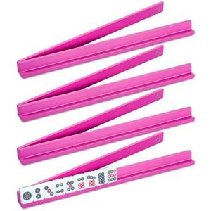 Soulchen 4 Sets Mini Wooden Mahjong Racks with Magnetic （Without the Exposure‑Tile） 14.9’ Pushers Mahjong Tile Rack Set Mahjongs Holders for Dominoes with Built-in Pushers Mahjongs(Rose Red)