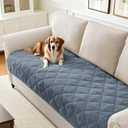 PrinceDeco Non Slip Couch Cover for Dogs Fluffy Pet Cover for Couch Checkered Chenille Sofa Slip Cover Pad Bed Mats Washable Furniture Protector for Puppy Cat Kids(36" x 82", Stone Blue)