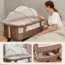Soobaby 3 in 1 Baby Crib, Bassinet Bedside Crib Adjustable Portable Bed for Infant,Baby Newborn Must Have Bed,Khaki