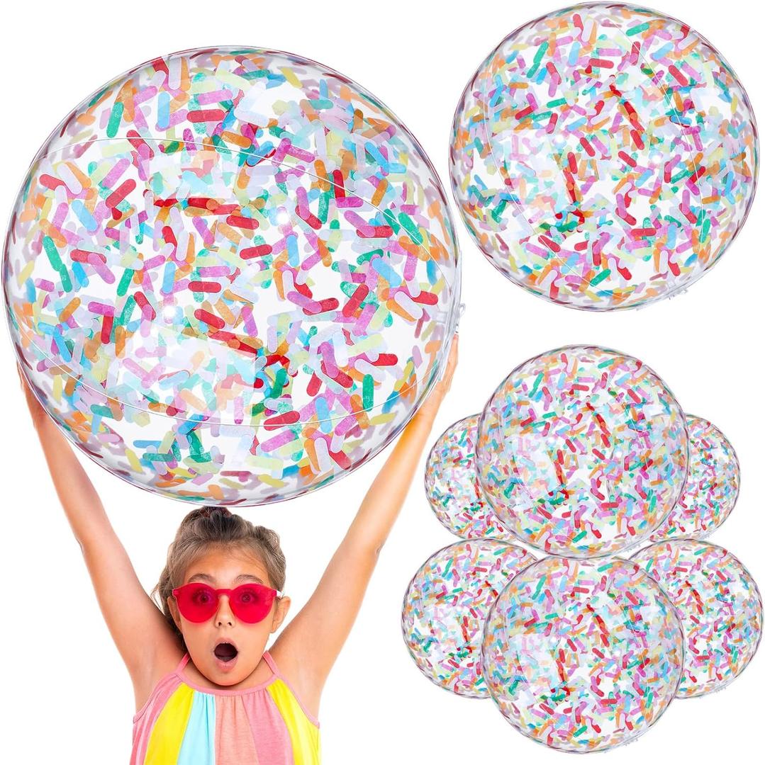 Civaner 6 Pcs Inflatable Glitter Beach Balls 24 Inch Large Sparkly Confetti Pool Balls for Holiday Party Decorations Clear Floatable Blow up for Wedding Birthday Summer Party Favor(Colorful,Confetti)