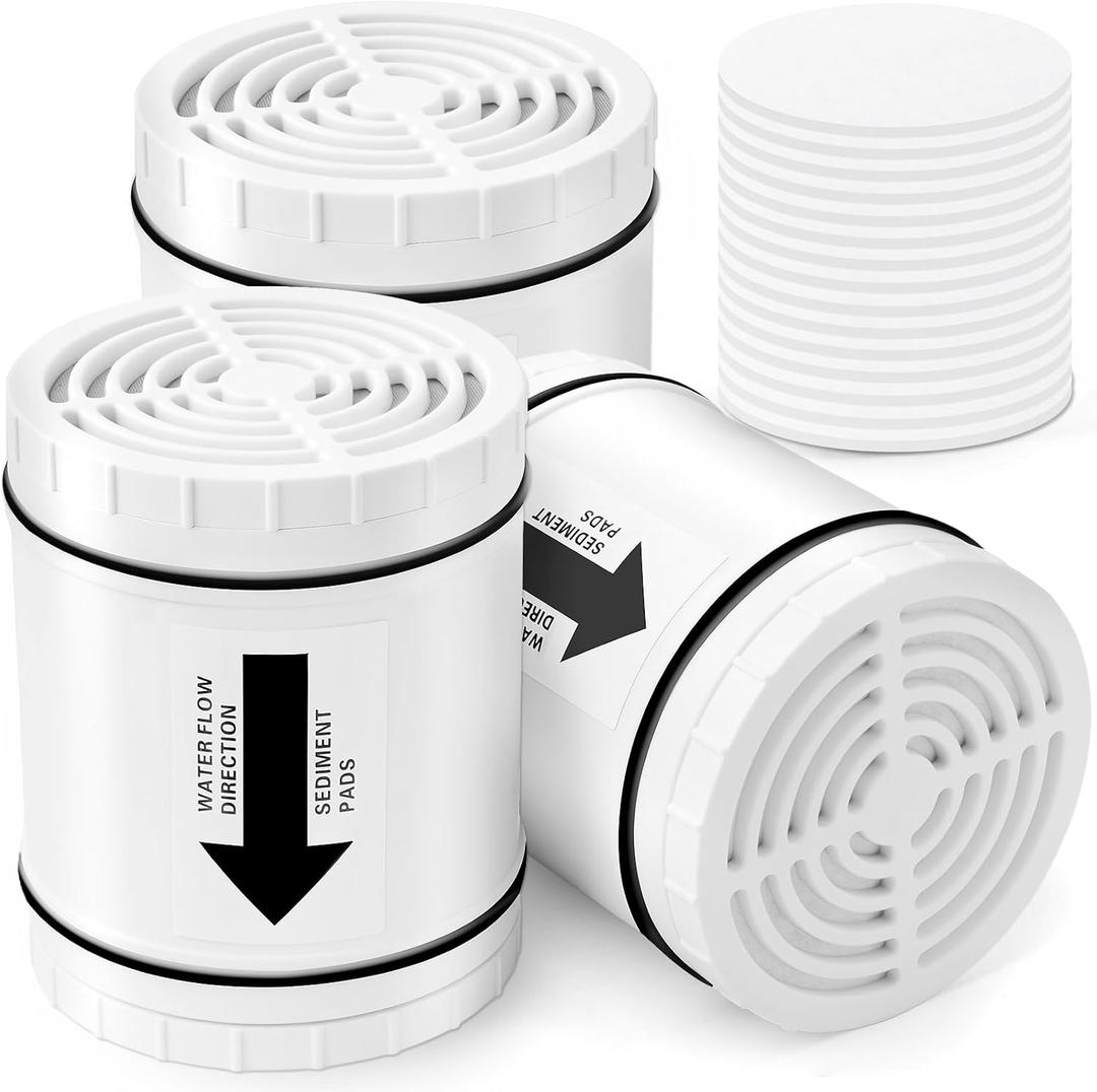 High Output Shower Filter Replacement Compatible With AquaBliss SF400 & SF500, For Hard Water Remove Chlorine And Other Impurities, 3 Pack Shower Filter + 15 Pack Sediment Pads