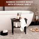 Bamboo Shower Bench Stool with Storage Shelf, Waterproof Shower Chair Spa Bath Seat, Shower Stool for Inside, Bathroom Bench Seat for Adults Elderly Seniors for Indoor or Outdoor Use(Black)