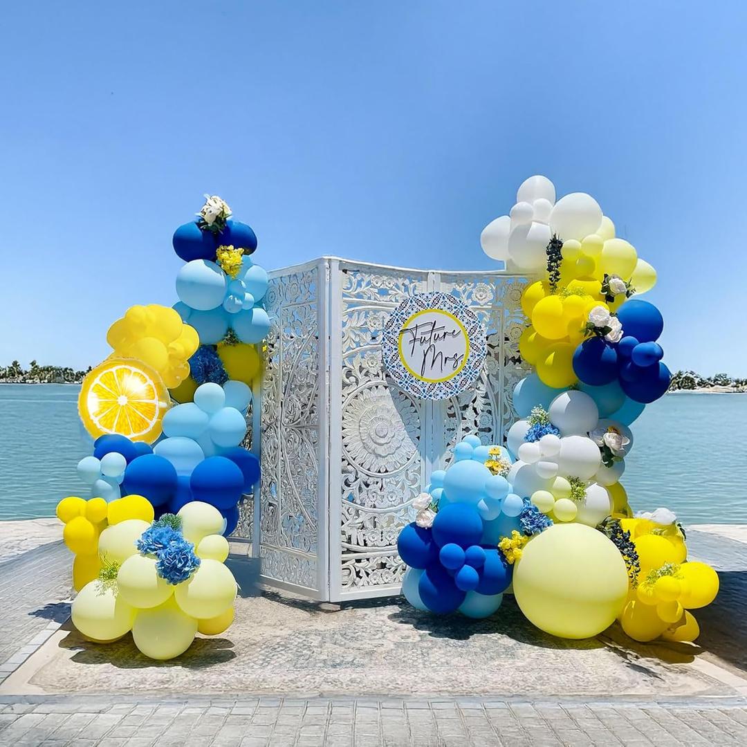 Blue Yellow Balloon Garland Arch Kit 136 Pcs Royal with Lemon Foil Balloons for amalfi last toast on the coast Bachelorette Bridal Shower Decorations Main Squeeze Party Supplies (Blue Yellow)