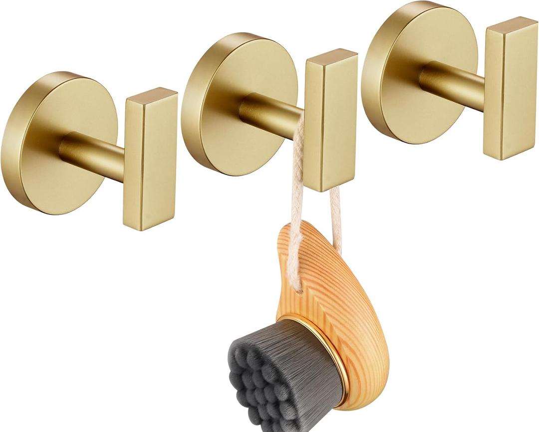 Robe Hook Bath Towel Hooks Stainless Steel Wall Hooks for Bathroom Kitchen Closet Garage Door Hanger Brushed Gold 3 Pack, AN1001GD-P3 Robe Hook Bath Towel Hooks Stainless Steel Wall Hooks for Bathroom Kitchen Closet Garage Door Hanger Brushed Gold 3 Pack, AN1001GD-P3