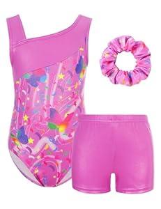 UNICOMIDEA Gymnastics Leotards for Girls with Shorts Ballet Dance Set Activewear Pink Buttefly 9-10Years