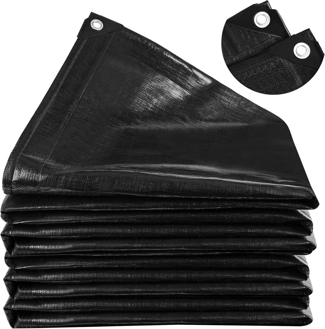 MYFAMIREA 25 x 25FT Pond Liner, 28Mil PE Preformed Liner with 20 Hemmed Edge Buttonholes, Sun Resistant, Easy Cutting for Outdoor, Fish, Koi, Garden Fountain, Waterfall Ponds